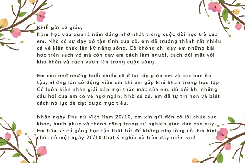 Thư tặng cô giáo chủ nhiệm
