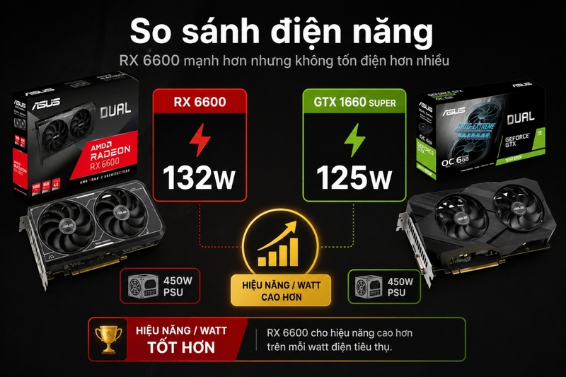 So sánh điện năng: RX 6600 mạnh hơn nhưng không tốn điện hơn nhiều