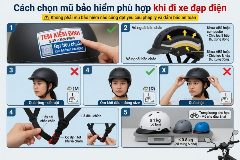 Cách chọn mũ bảo hiểm phù hợp khi đi xe đạp điện