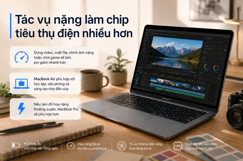 Tác vụ nặng làm chip tiêu thụ điện nhiều hơn