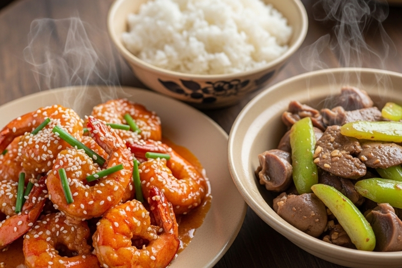 Ngày 7 - Tôm rang nước cốt dừa, lòng gà xào mướp hương