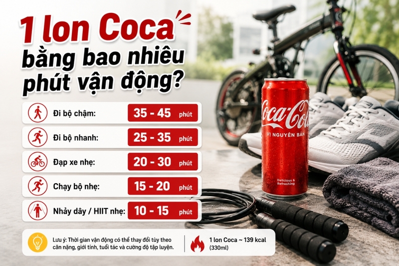 1 lon Coca bằng bao nhiêu phút vận động