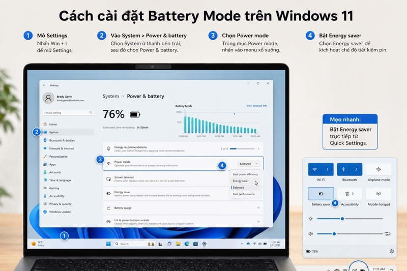 Cách cài đặt Battery Mode trên Windows 11