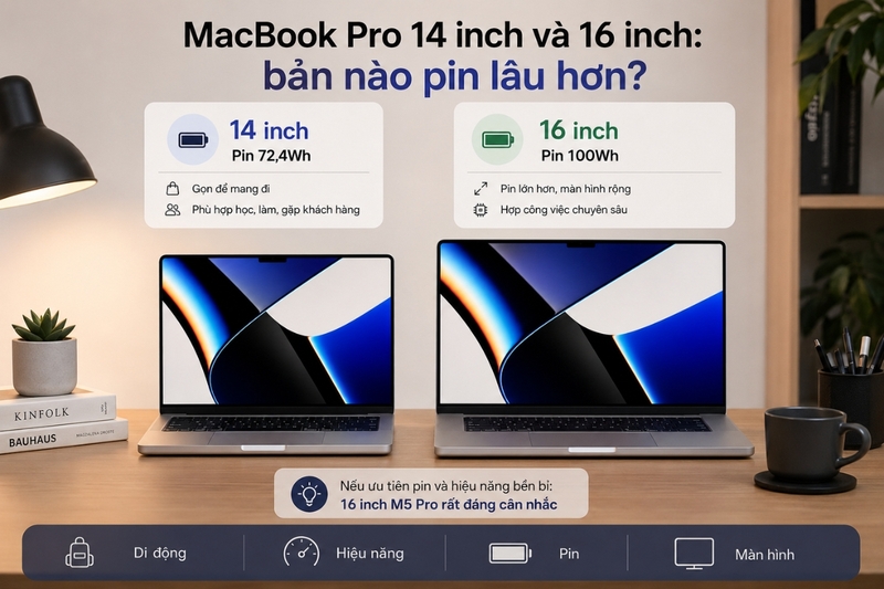 MacBook Pro 14 inch và 16 inch: bản nào pin lâu hơn?