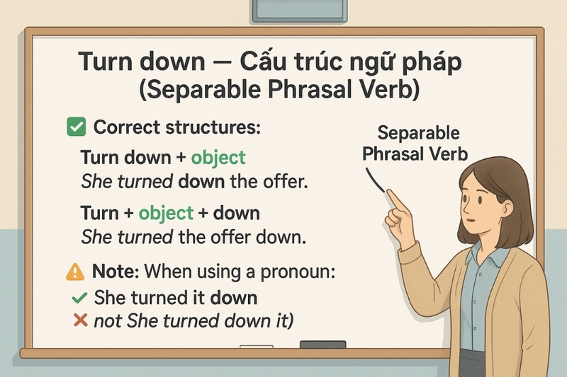 Đặc điểm ngữ pháp của phrasal verb turn down