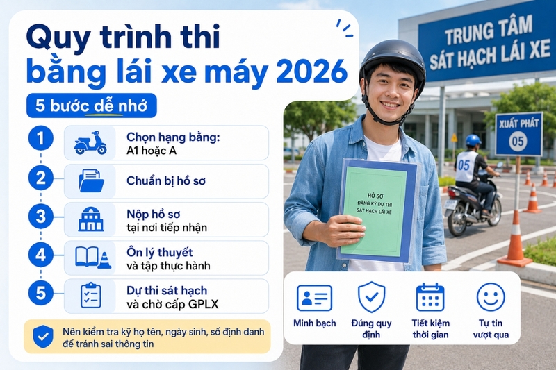 Quy trình thi bằng lái xe máy năm 2026