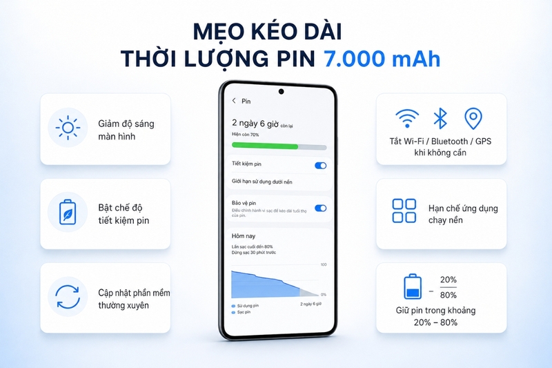 Mẹo kéo dài thời lượng sử dụng Pin 7.000 mAh