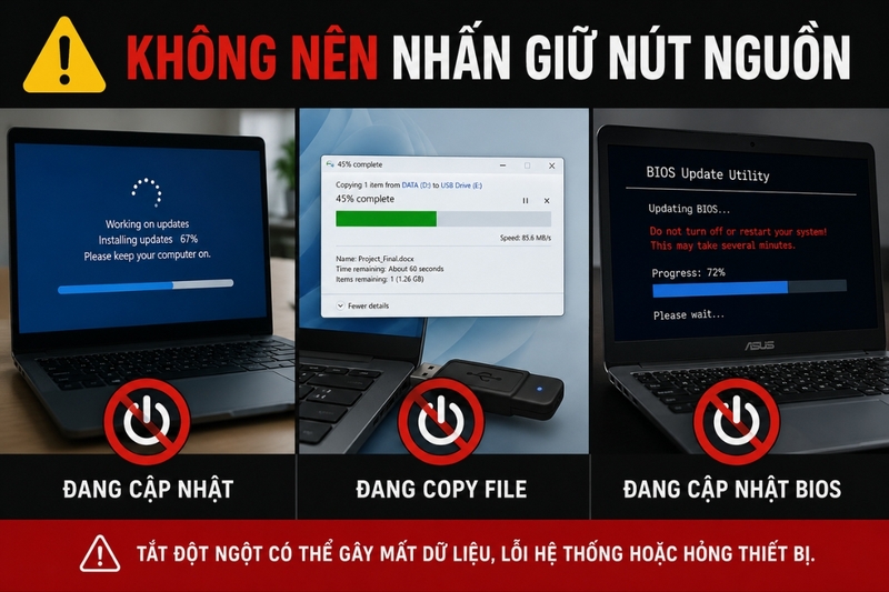 Khi nào không nên tắt máy bằng nút nguồn?