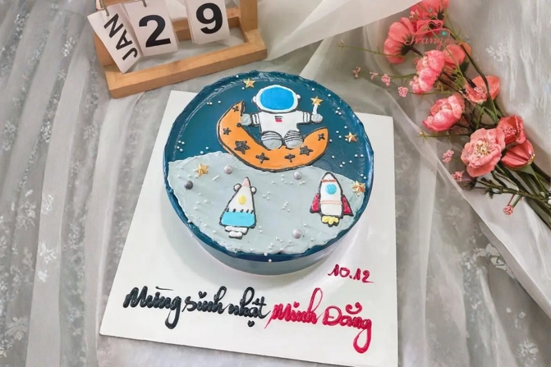 Bánh phi hành gia vẽ hình 2D tối giản