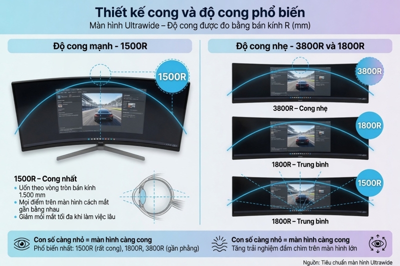 Thiết kế cong và độ cong phổ biến