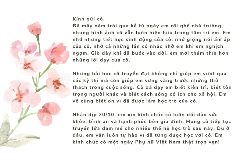 Thư tặng cô giáo từ học sinh đã xa trường