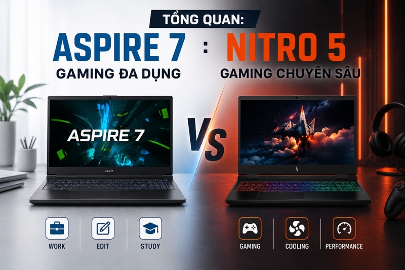 Tổng quan: Aspire 7 gaming đa dụng, Nitro 5 gaming chuyên sâu