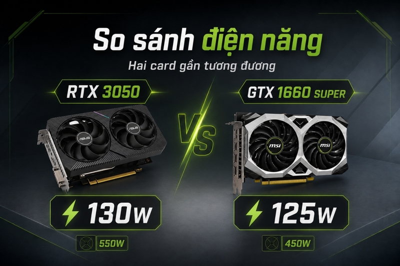 So sánh điện năng: Hai card gần tương đương