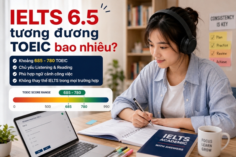 IELTS 6.5 tương đương TOEIC bao nhiêu
