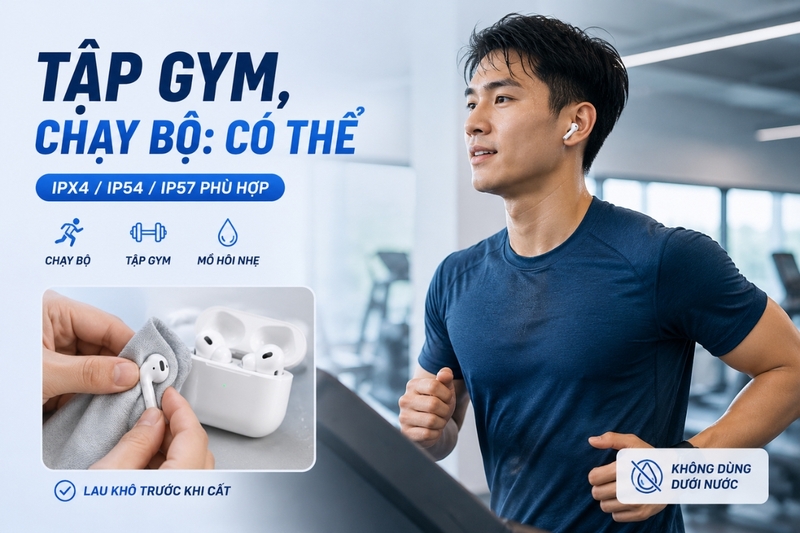Có nên đeo AirPods khi tập gym, chạy bộ không?