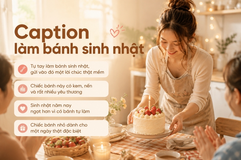 Caption làm bánh sinh nhật