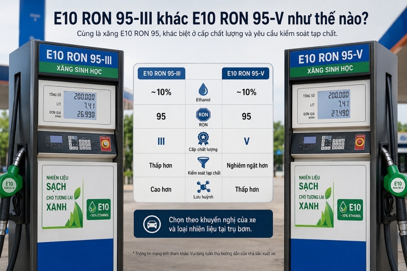 E10 RON 95-III khác E10 RON 95-V như thế nào?