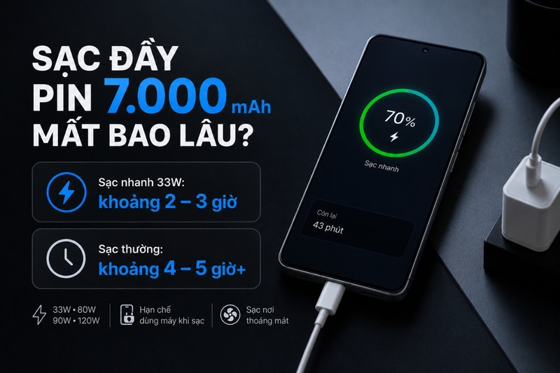 Thời gian sạc đầy Pin 7.000 mAh là bao lâu?