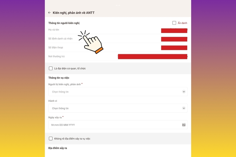 Điền đầy đủ các thông tin theo mẫu có sẵn