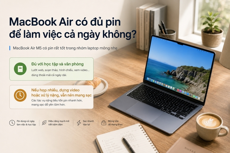 MacBook Air có đủ pin để làm việc cả ngày không