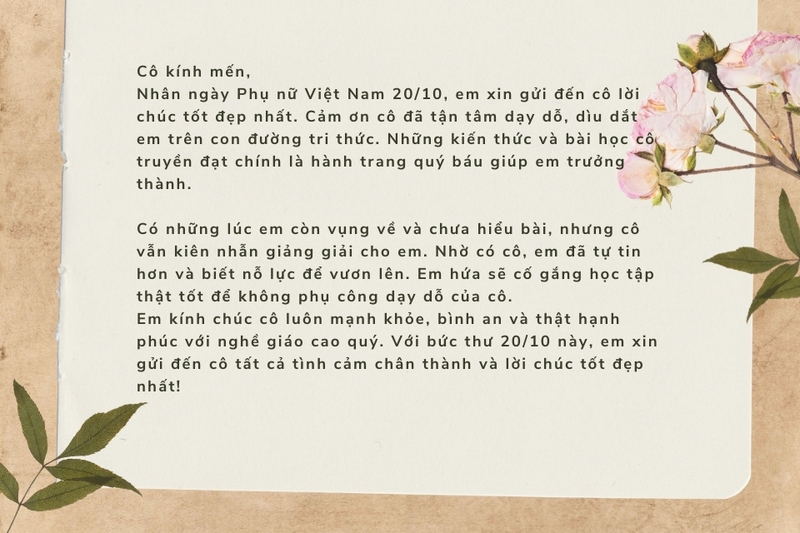 Thư tặng cô giáo ngắn gọn