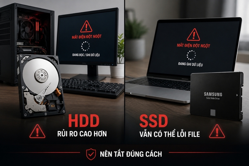 Tắt máy bằng nút nguồn có ảnh hưởng đến ổ cứng không?