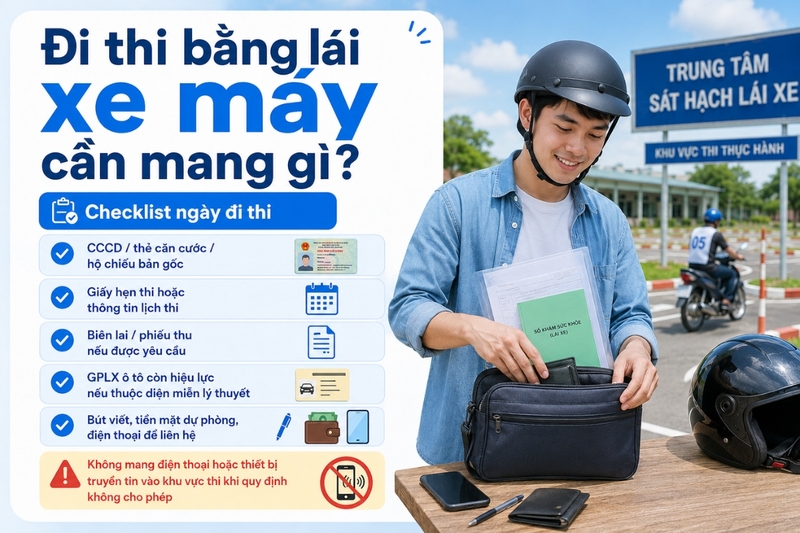 Đi thi bằng lái xe máy cần mang gì?