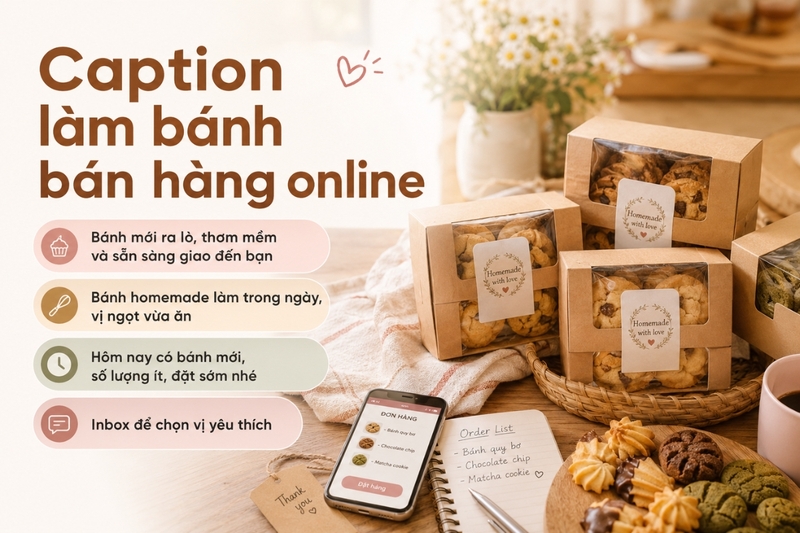 Caption làm bánh bán hàng online