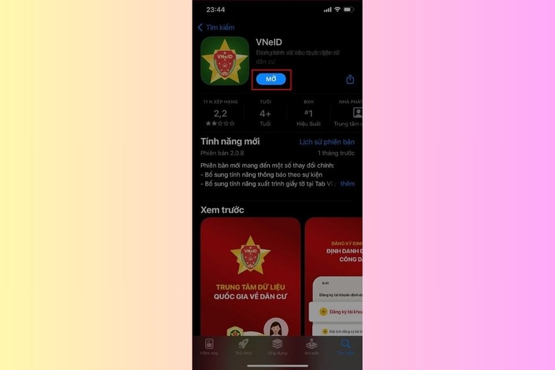 Khởi chạy ứng dụng VNeID trên thiết bị mới