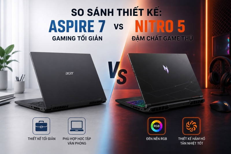 So sánh thiết kế: Aspire 7 gaming tối giản, Nitro 5 đậm chất game thủ