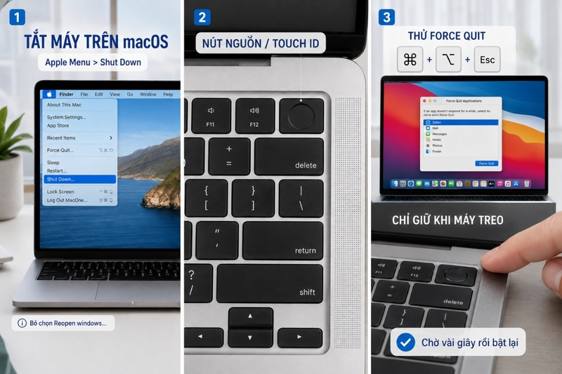 Tắt máy bằng nút nguồn trên macOS