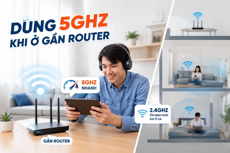 Chuyển sang băng tần 5GHz khi ở gần router