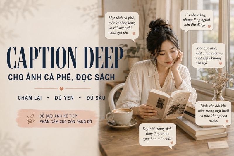 Caption deep cho ảnh cà phê, đọc sách