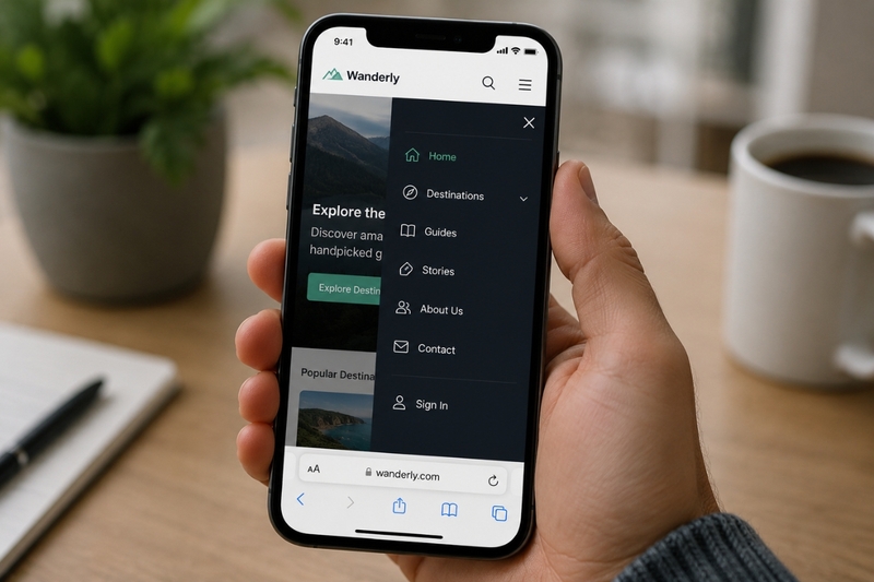 Header mobile với menu hamburger