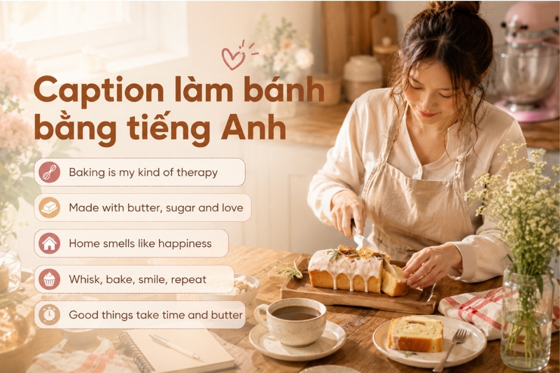 Caption làm bánh bằng tiếng Anh