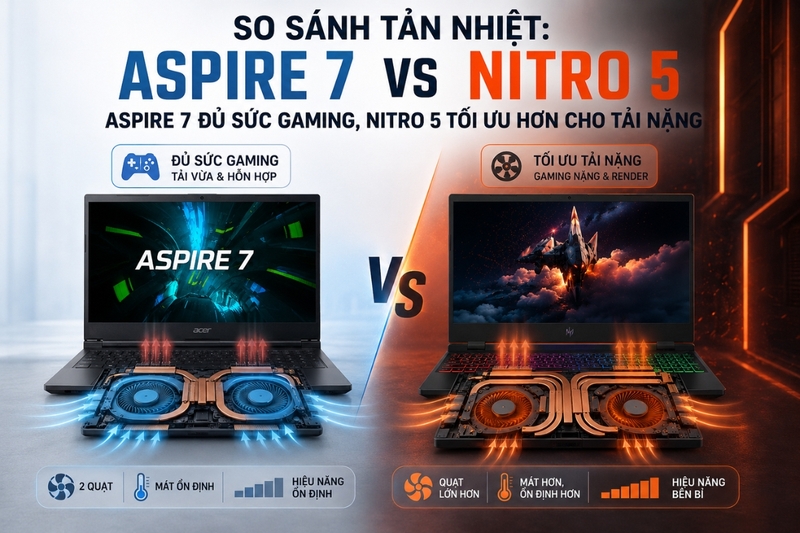 So sánh tản nhiệt: Aspire 7 đủ sức gaming, Nitro 5 tối ưu hơn cho tải nặng