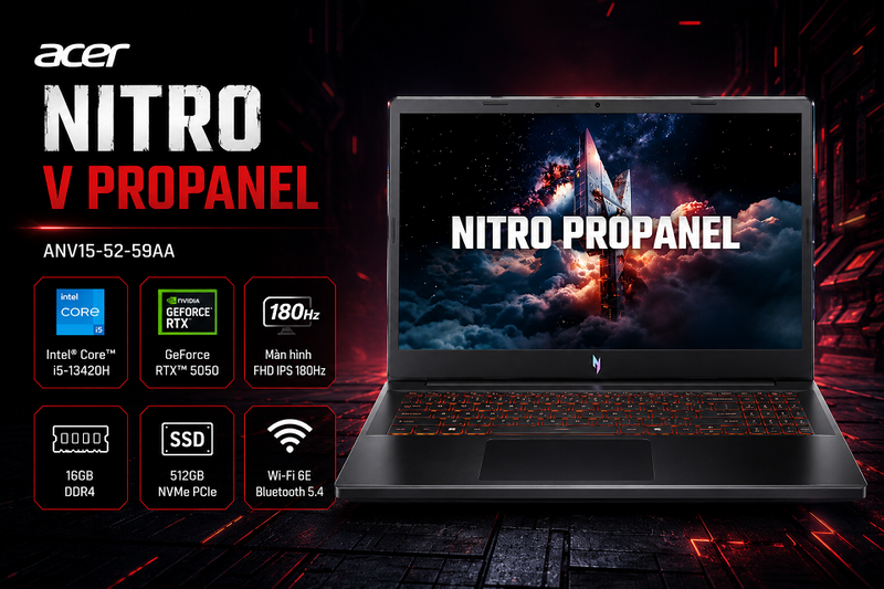 Thông số kỹ thuật nổi bật của laptop gaming Acer Nitro V Propanel ANV15 52 59AA