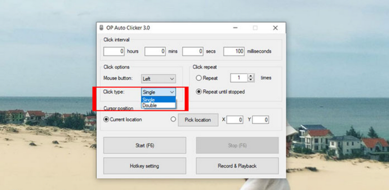 chọn Click type là Single (đơn) hoặc Double (đôi)