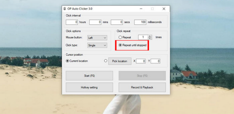 Chọn Click repeat để cài đặt số lần nhấp chuột
