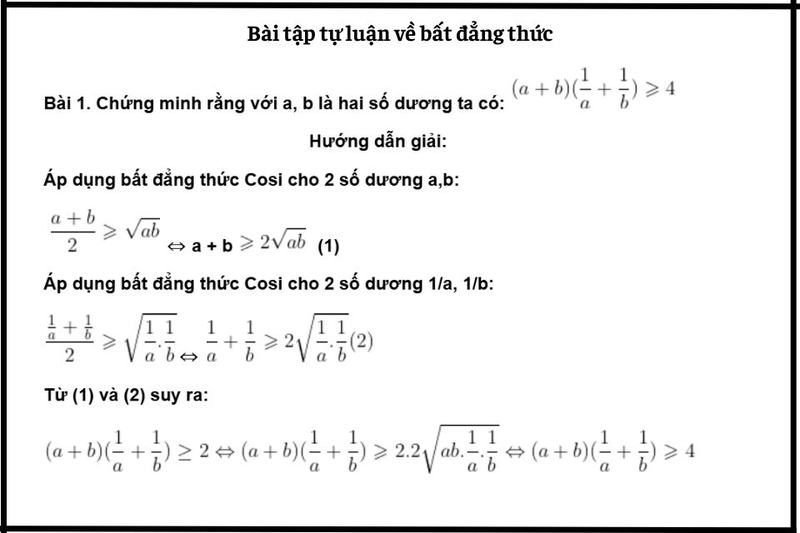 Bài tập tự luận 1 về bất đẳng thức