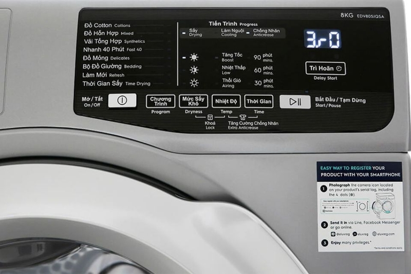 Bảng chương trình sấy trên máy sấy thông hơi Electrolux