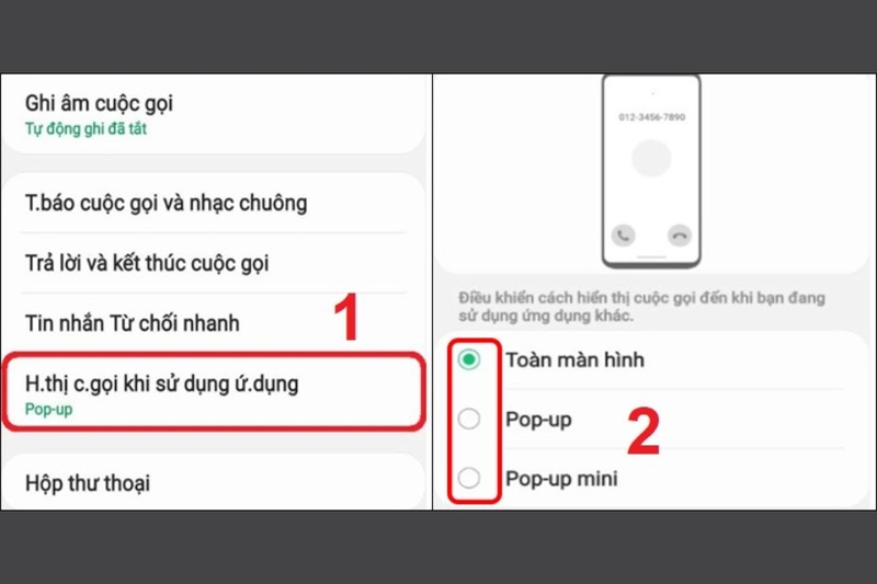 Bật lại thông báo cuộc gọi đến