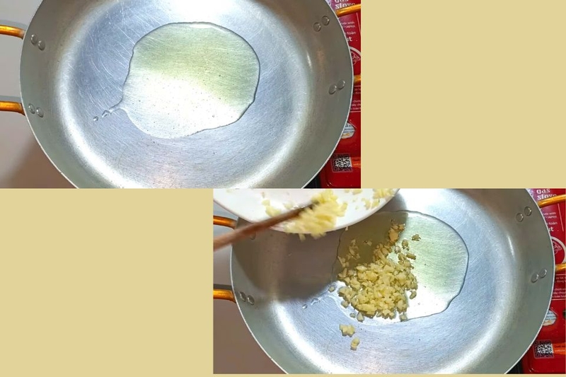 Đun nóng chảo với 2-3 thìa dầu ăn, rồi cho tỏi vào phi khi dầu nóng