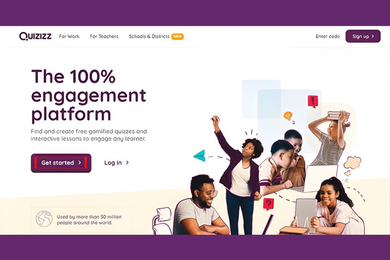 Bước 1_ Truy cập vào trang chủ Quizizz và nhấn nút Get Started