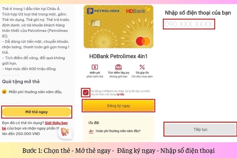 Bước 1 mở thẻ online