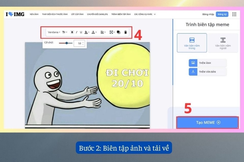 Bước 2: Biên tập ảnh và tải về