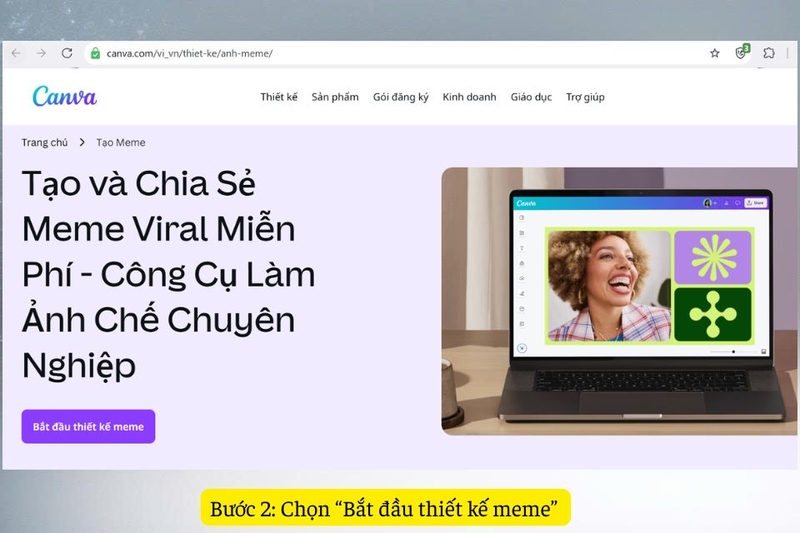 Bước 2: Chọn “Bắt đầu thiết kế meme”