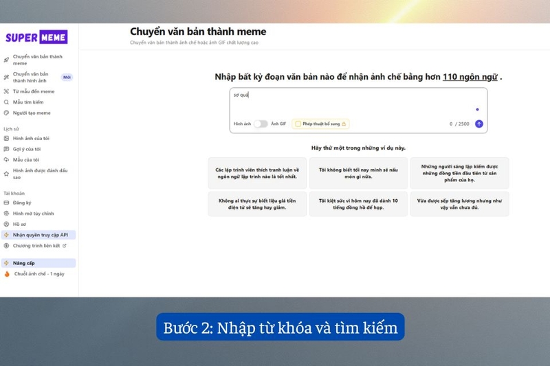 Bước 2: Nhập từ khóa và tìm kiếm