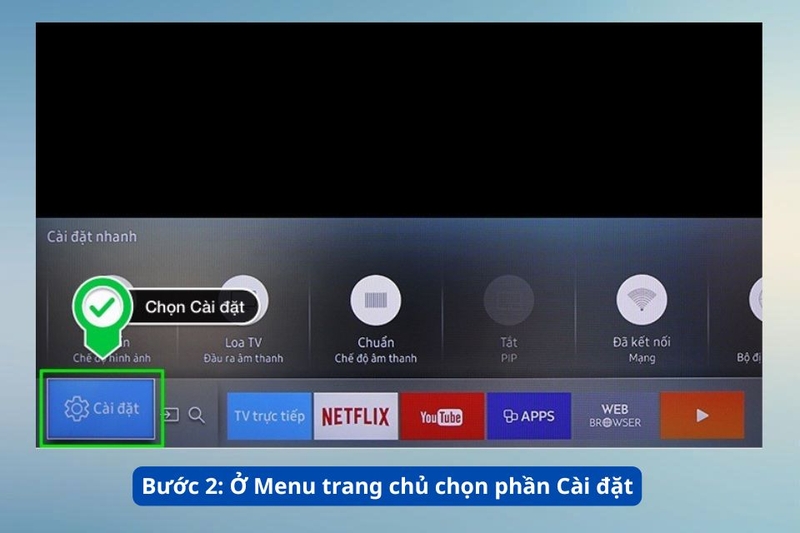 Bước 2_ Ở Menu trang chủ chọn phần C&agrave;i đặt