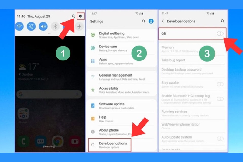Bước 2_ Truy cập vào Tùy chọn nhà phát triển